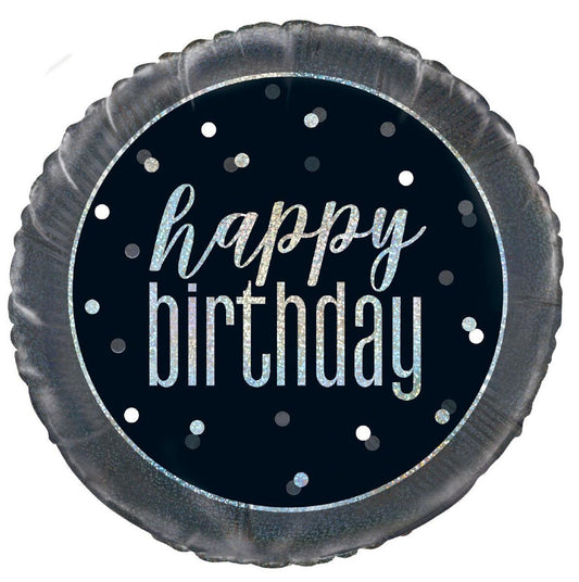 Black And Silver "Happy Birthday" 45cm (18") Foil Prismatic Balloon
