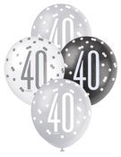 Balloons 30cm 6pk - Black Silver White Assorted 40