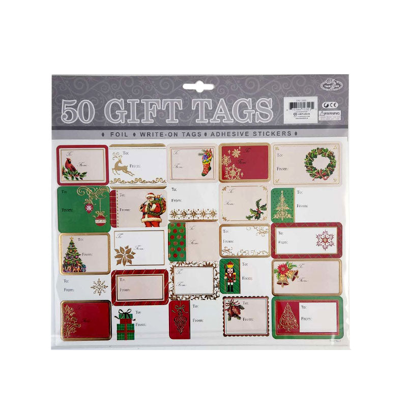 Xmas Gift Tags 50Pk Glitter/Foil 30.5X21.5cm
