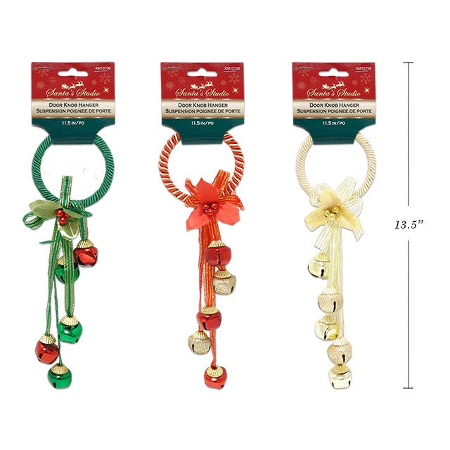 Xmas Bell Door Knob Hanger 29cm 3Asst