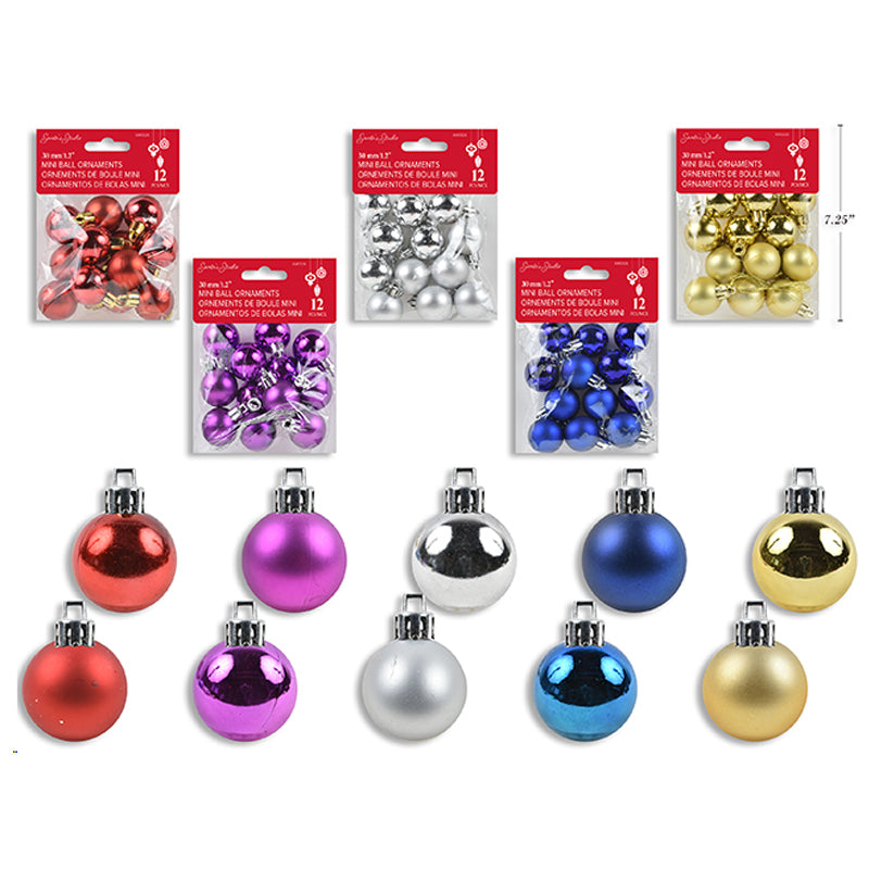 Xmas Baubles 12Pk 3cm 5Ast Cols