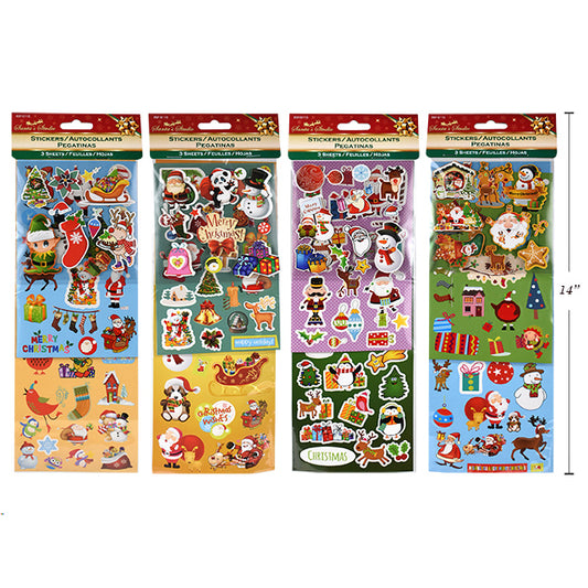 Xmas Sticker Pack 3-Shts 4 Asst 11X11cm/18X11cm/29X11cm
