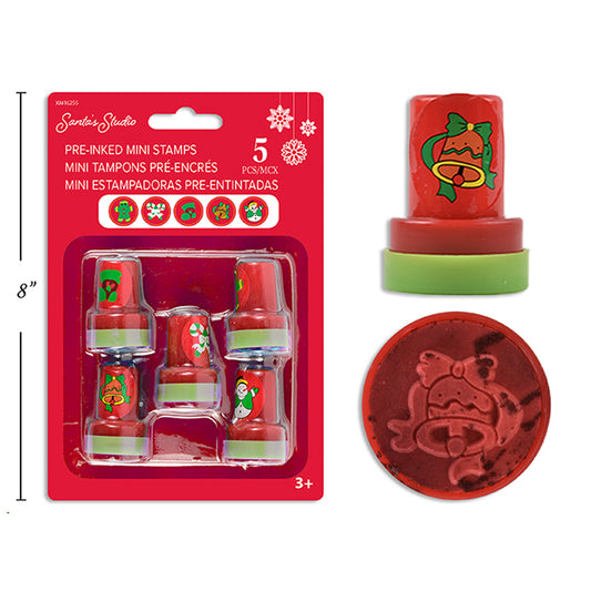 Xmas Stamps Mini Pre-Inked Pk5