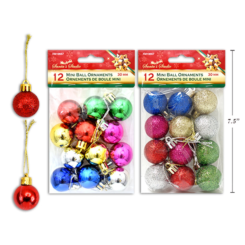 Xmas Balls 30Mm 12Pk W/String 6Asst
