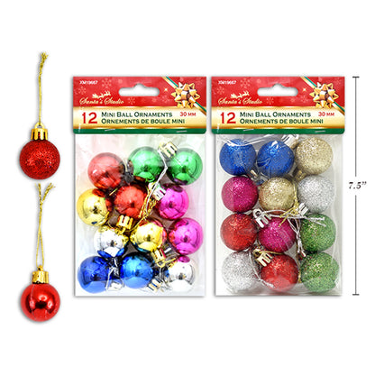 Xmas Balls 30Mm 12Pk W/String 6Asst