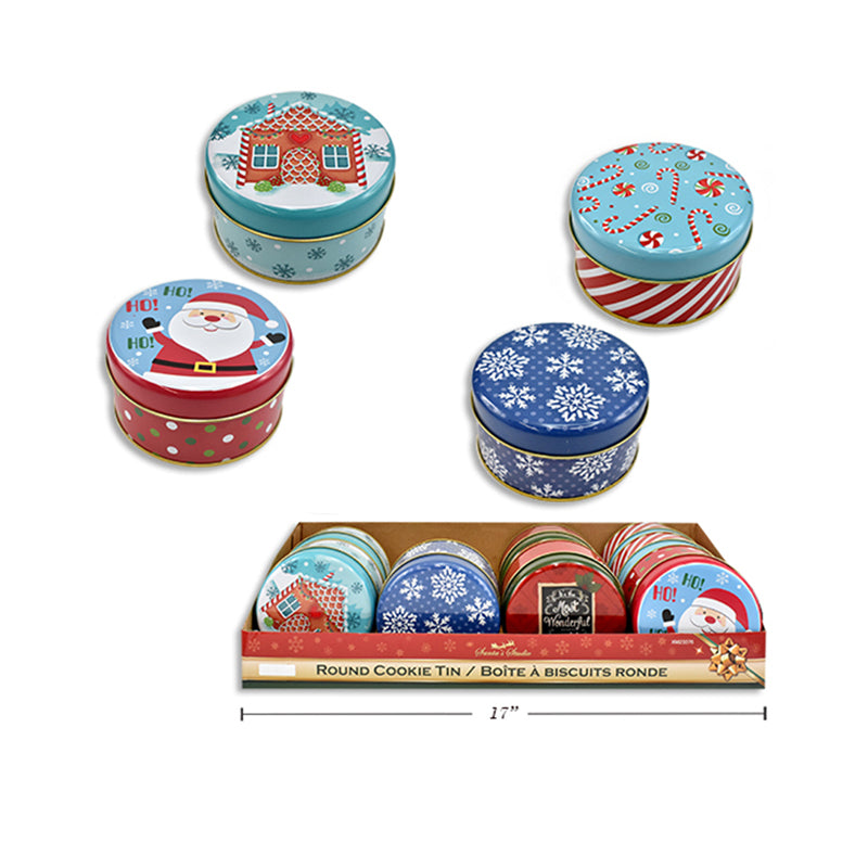 Xmas Tin Cookie Box Rnd 10.5X8.57cm 6Asst