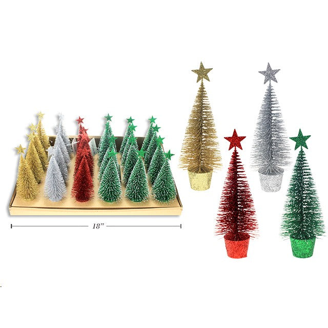 Xmas Mini Tree Tabletop Decor 19cm Snow Dusted/Glitter W/Star Topper 24/ Dsp