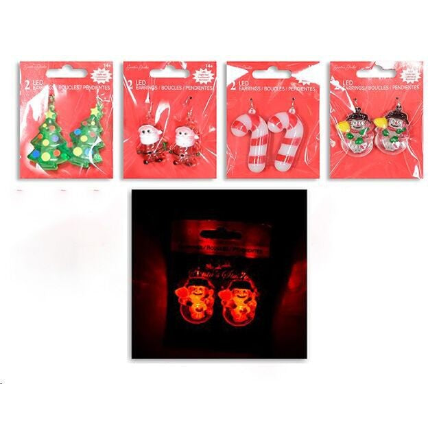 Xmas Earrings Led 4Asst Display