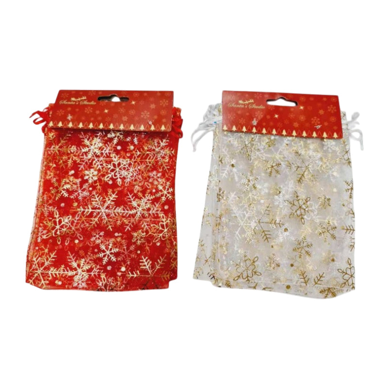 Xmas Organza Bag Snowflake 5Pk 13X18cmh 2Cols