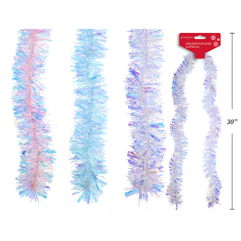 Xmas Tinsel Iridescent Chunky Garland 4Ply 2M 11.5cm Tips 3 Asst