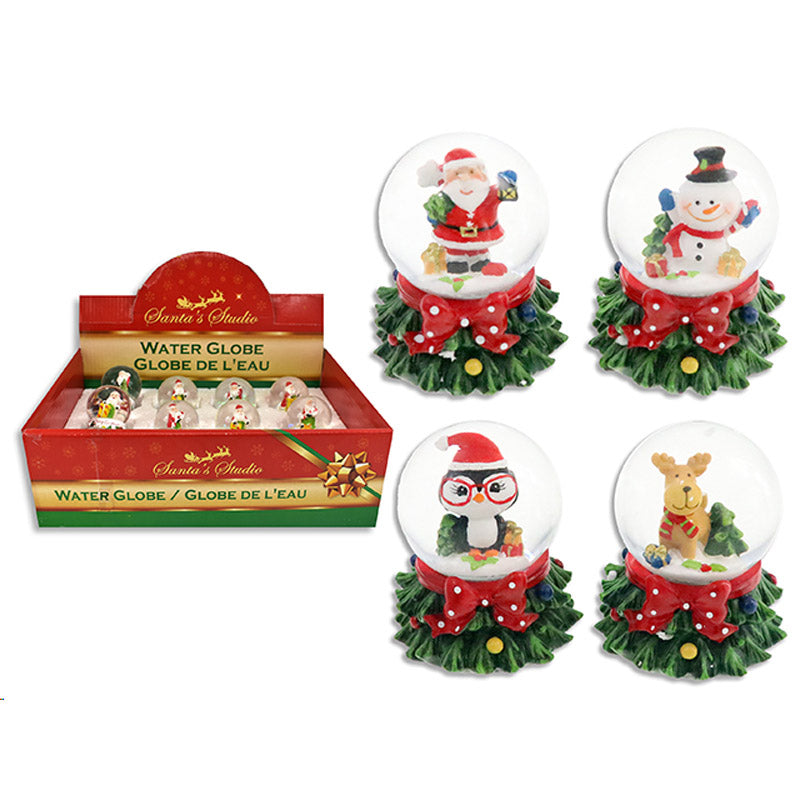 Xmas Water Globe W/Resin Tree Base 45Mm Globe 6.35cmh 4 Asst