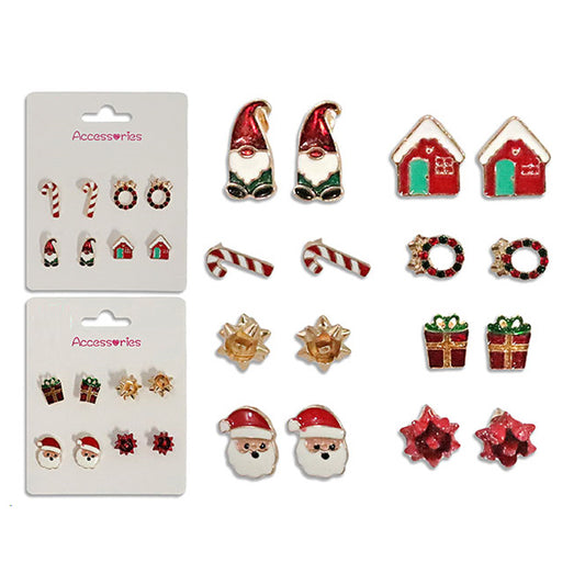 Xmas Earrings Stud 4 Asst Pairs/Pk 2 Asst