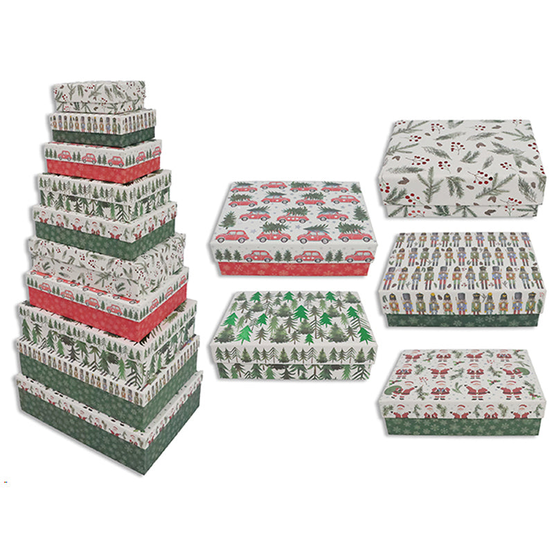 Xmas Gift Box S/10 37X27X11cm Foil Hot Stamp Matte