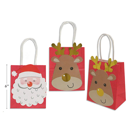 Xmas Gift Bag 3Pk 12.2X7.5X15cm Foil/ Iridescent Glitter Tip-Ons