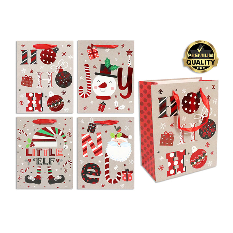 Xmas Gift Bag Foil Candy Cane Dsn Med 18X23X10cm 4Asst