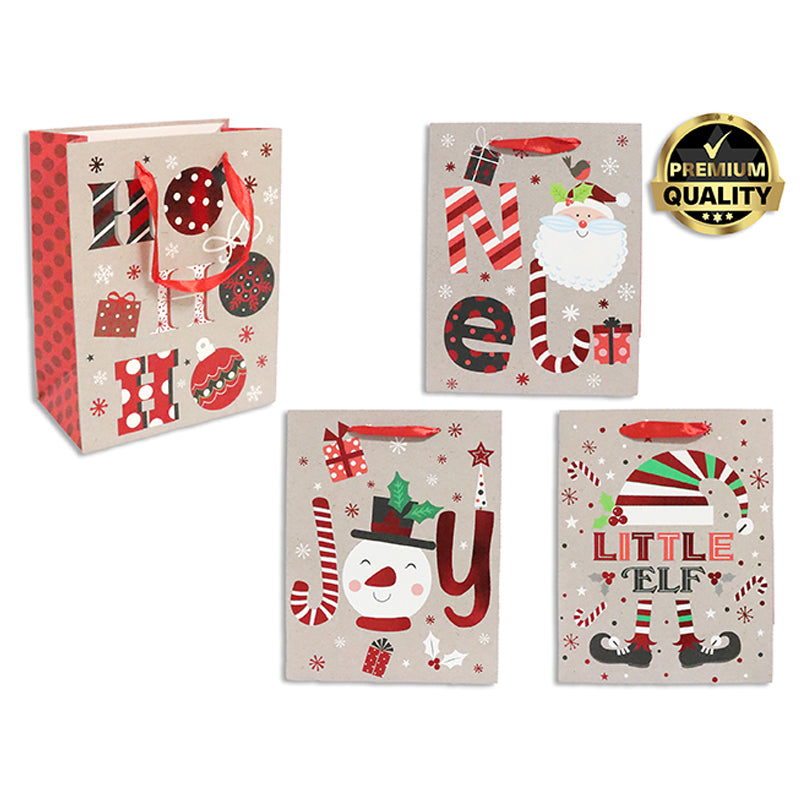 Xmas Gift Bag Foil Candy Cane Dsn Lge 26X32X12cm 4Asst
