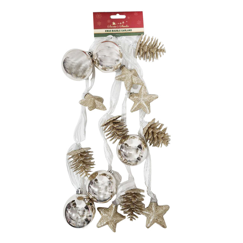 Xmas Bauble Garland W/Star & Cone 1.8M