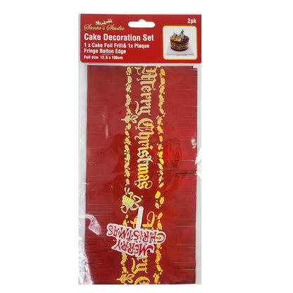 Xmas Cake Decor Set Foil Frill 8X100cm + Plaque