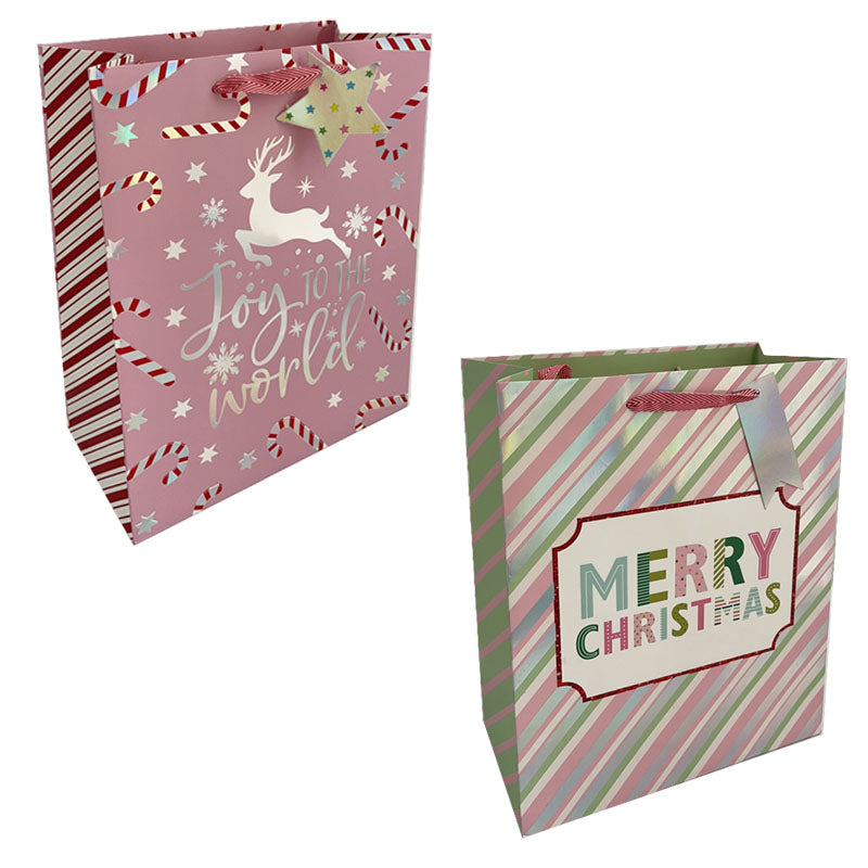 Xmas Gift Bag Pink Stripes 30X40X12cm