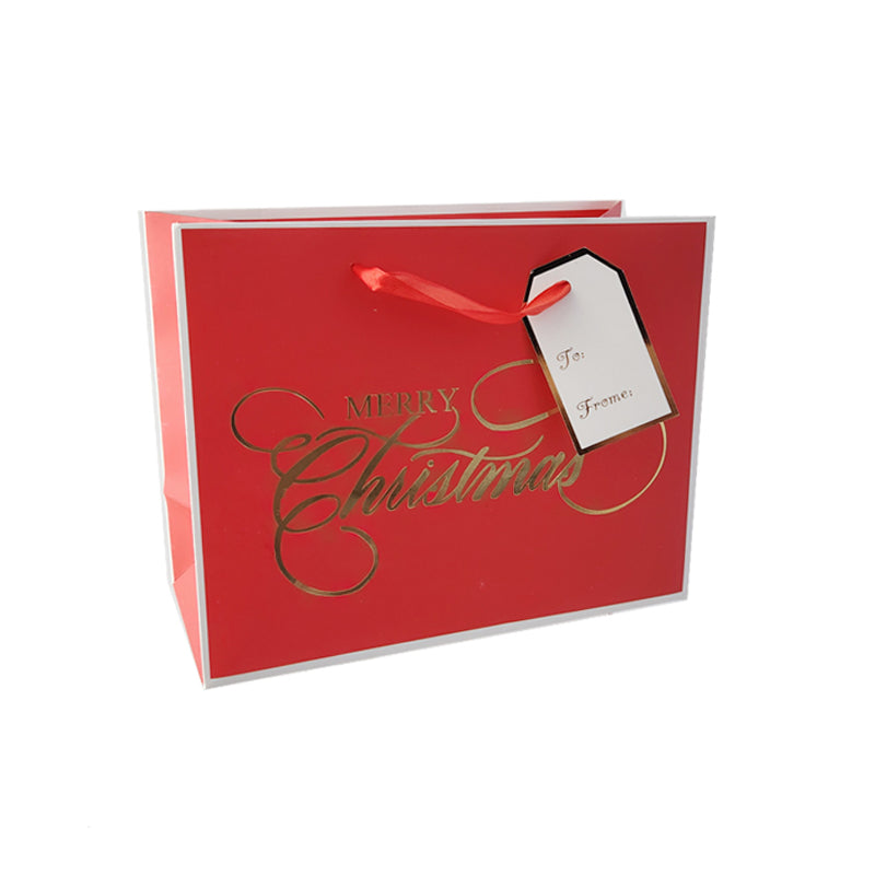 Xmas Gift Bag Gold Stamping 32*26*10cm Horizontal