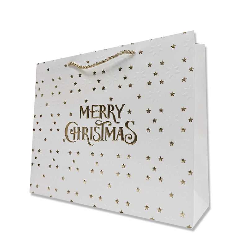 Xmas Gift Bag Gold Stars & Merry Christmas 32*26*10cm Horizontal