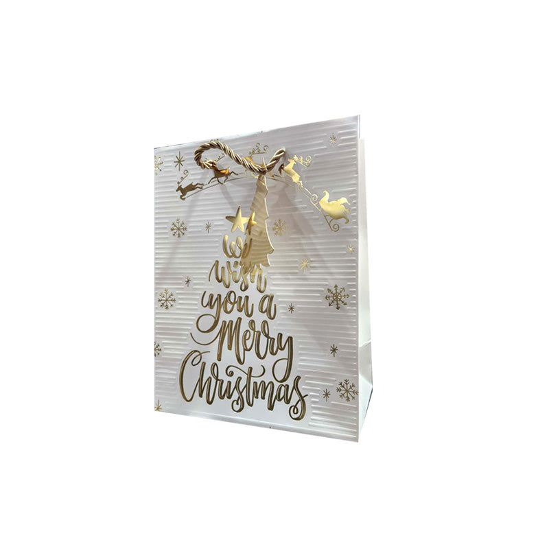 Xmas Gift Bag Embossed Gold Wish M 18*23*10cm