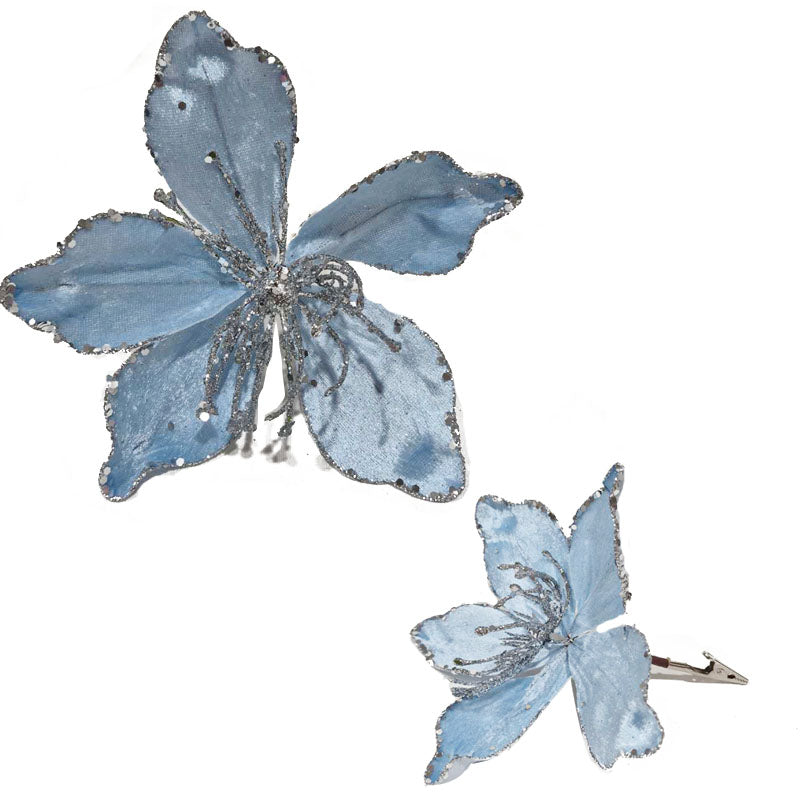 Xmas Flower W/Clip 9*21cm L. Blue