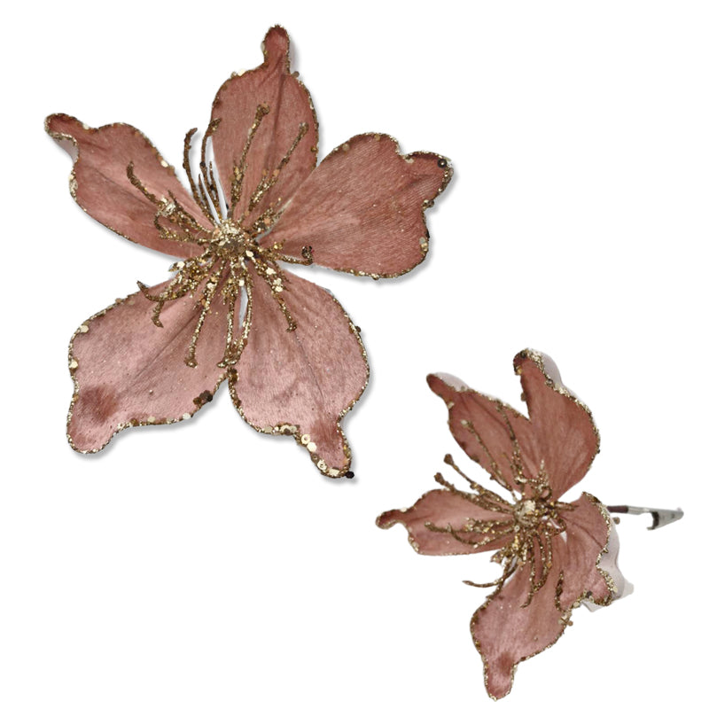 Xmas Flower W/Clip 9*21cm Pink