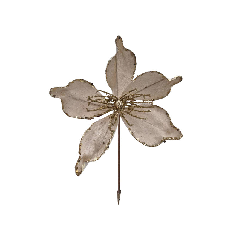 Xmas Flower W/Clip 9*21cm Champagne