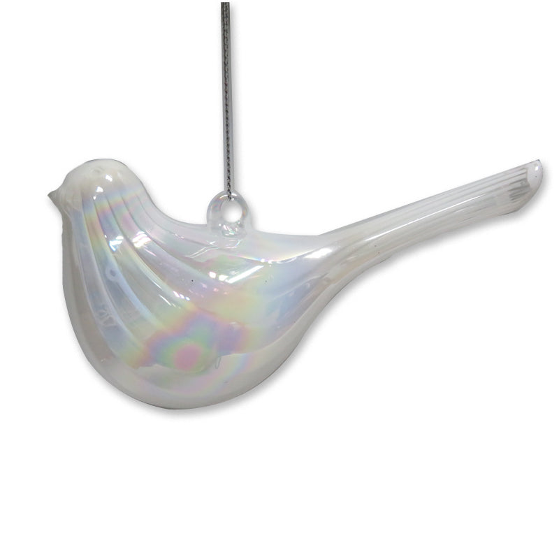 Glass Ornament Bird Pearl White 5X12cm