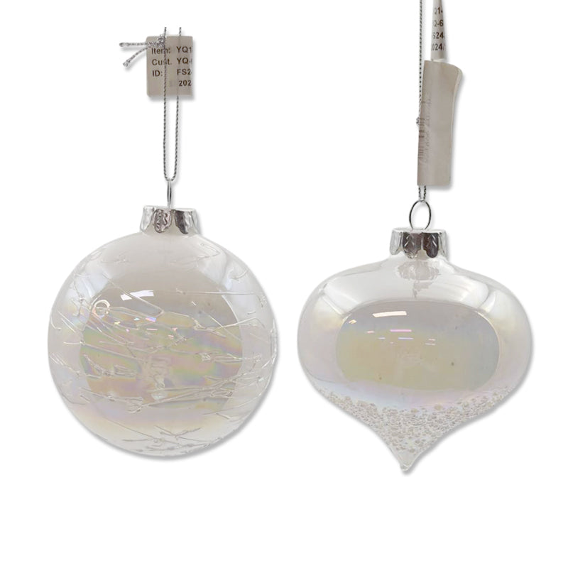 Glass Bauble Pearl White 8cm 2Asst