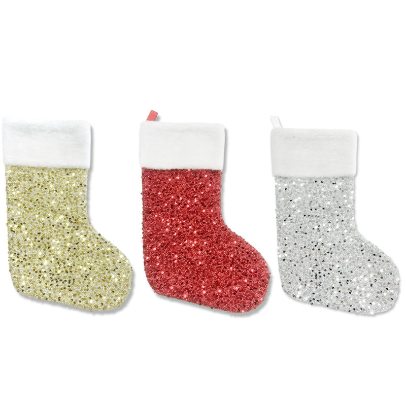 Xmas Stocking Sequin 20/50cm 3Cols