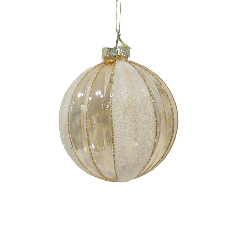 Glass Bauble Ribbed Frosty 8cm Gold