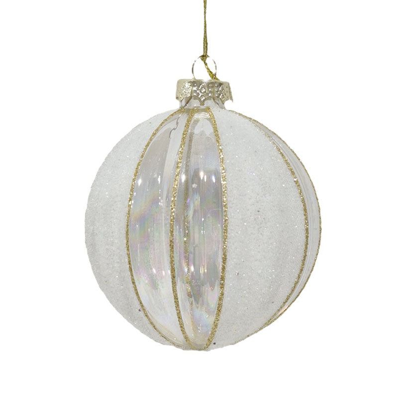 Glass Bauble Ribbed Frosty 8cm Champagne