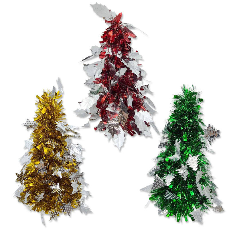 Xmas Tinsel Mini Tree 11X26cm 3Asst