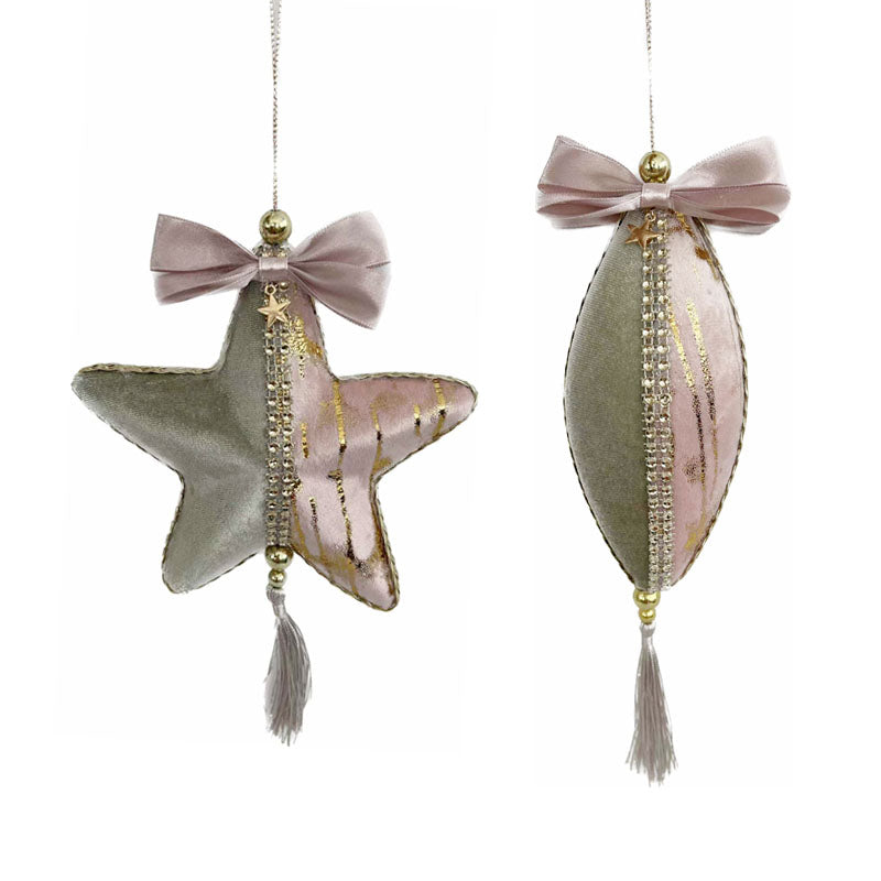Blush Pink And Green Ornament With Tassel 21X14X4cm
