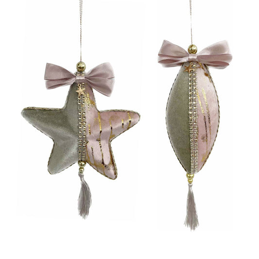 Blush Pink And Green Ornament With Tassel 21X14X4cm