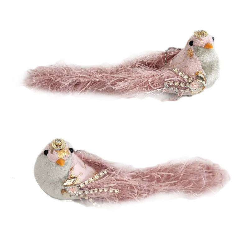 Blush Pink And Green Bird With Clip 18X5X6cm 2Asst