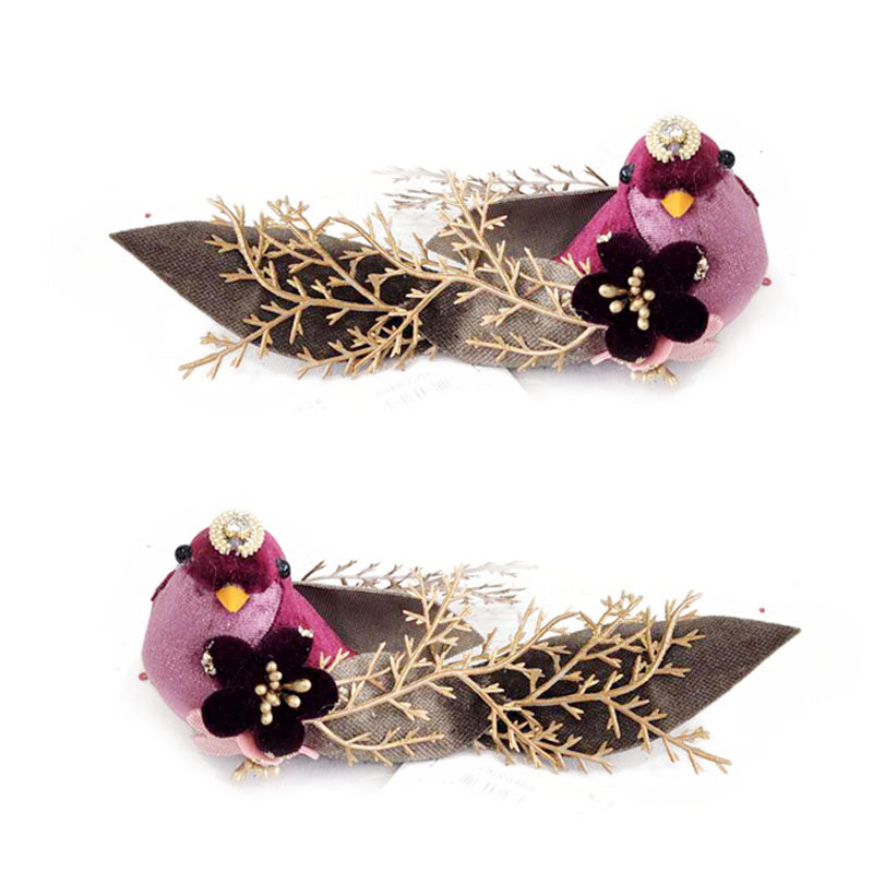 Burgundy Bird With Clip 17X5X6cm 2Asst