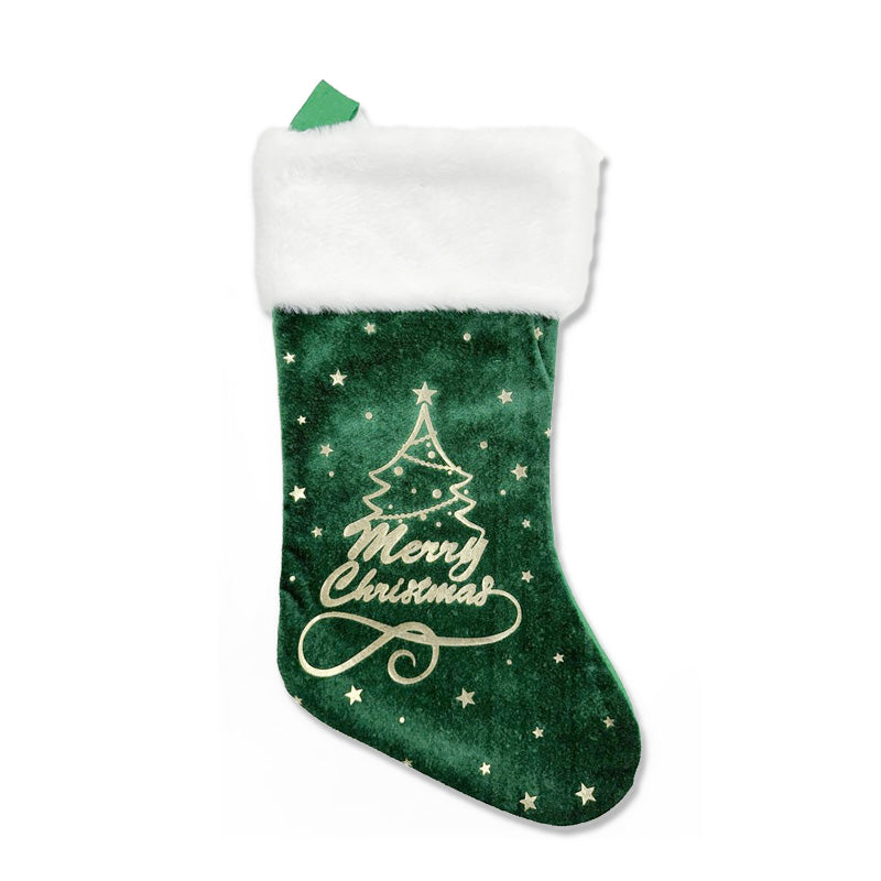Xmas Stocking Velvet 45cm Merry Christmas Green