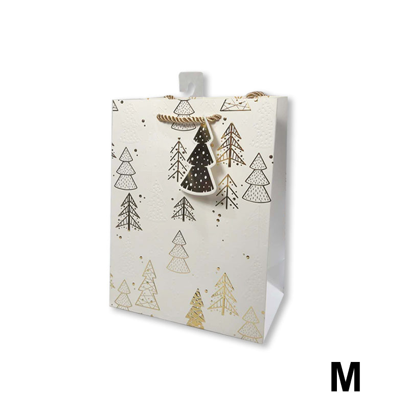Xmas Gift Bag Embossed Gold Trees M 18*23*10cm