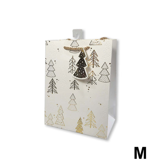 Xmas Gift Bag Embossed Gold Trees M 18*23*10cm