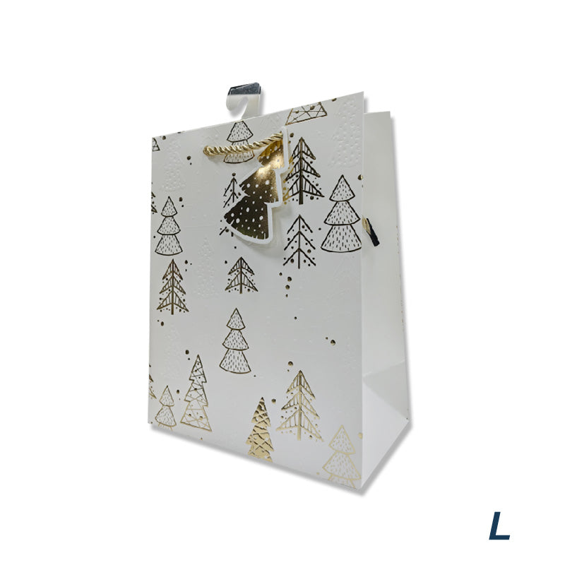 Xmas Gift Bag Embossed Gold Trees L 25.4X30.5X12.7cm