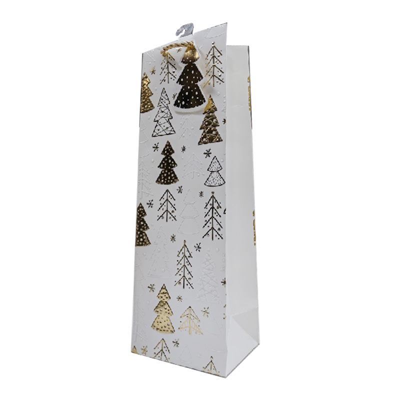 Xmas Gift Bag Embossed Gold Trees Bottle 36*12*9cm