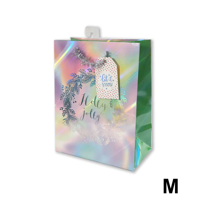 Xmas Gift Bag Laser Holly M 18*23*10cm