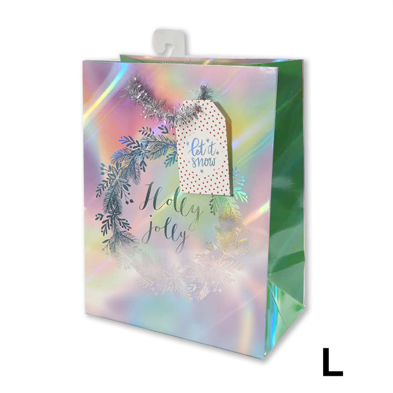 Xmas Gift Bag Laser Holly L 26*32*10cm