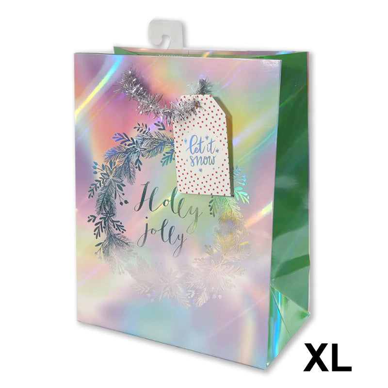 Xmas Gift Bag Laser Holly Xl 33*45*12.7cm