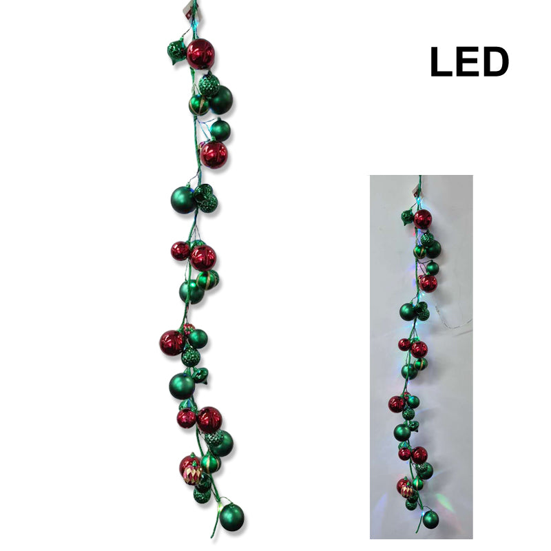 Xmas Tinsel + 36Pc Bauble Garland W/MultiColour Led 183cm