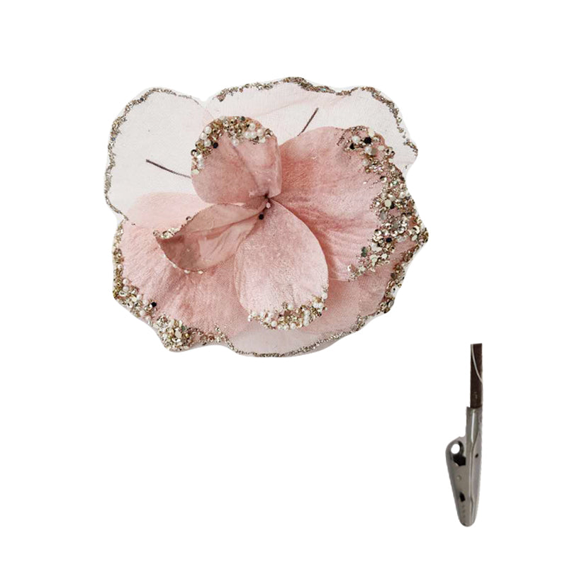 Xmas Flower Frost Pink Gold Glitter 15cm