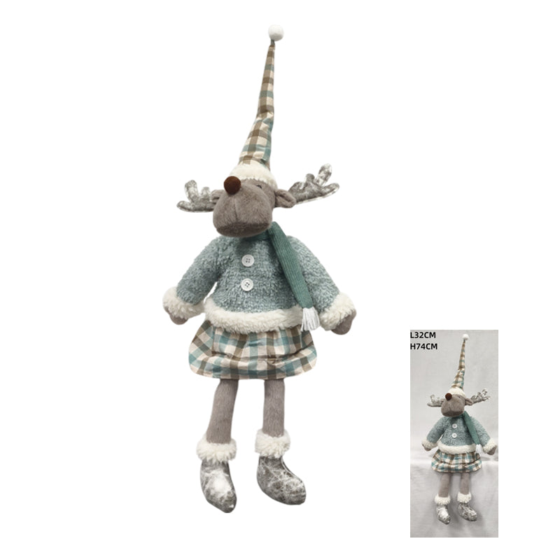 Plush Reindeer Blue 60cm Dangling Feet 25cm
